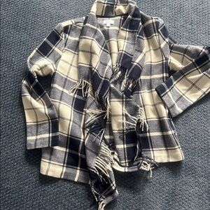 Croft & Barrow navy and cream open  Plaid Cardigan
